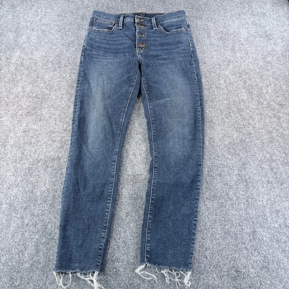 J.Crew 10 High Rise Skinny Jeans 28 Dark Wash Button Fly Raw Hem BC790